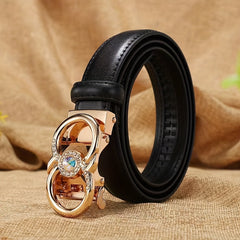 Classic Automatic Buckle genuine leather Belt Rhinestone Solid Color Stylish Leather Belt For Women Casual Jeans Pants Waistband