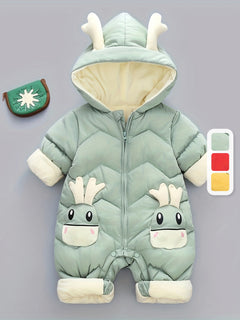 Infant Reindeer Hooded Snowsuit, Unisex Toddler Winter Padded Coat