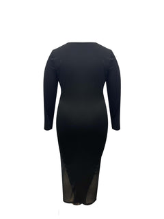 Plus Size Solid Crew Neck Dress, Casual Long Sleeve Cut Out Bodycon Dress