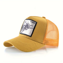 Casual Polyester Baseball Cap with Embroidered Bull, Breathable Mesh Back, for Men, Outdoor Sports Sun Protection Hat