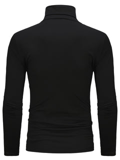 3-Pack Men'S High Neck Long Sleeve T-Shirts - Solid Color Stretch Knit Polyester Base Layer Shirts for Fall/Winter Warmth