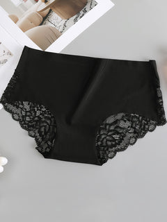 5pcs Solid Floral Lace Briefs, Sexy Semi Sheer Breathable Stretchy Intimates Panties, Women's Lingerie & Underwear