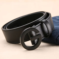 Women's Simple Leather Belt Fashionable G Buckle Solid Color Cowhide Belt Casual Jeans Pants Belt Dress Belt