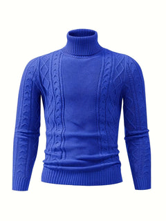 Soft Viscose Blend Men's Long Sleeve Turtleneck Sweater, Regular Fit Solid Color High Collar Knitwear with Ribbed Knit Pattern Design