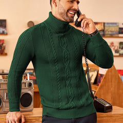 Slim Fit Men's Twisted Knitted Turtleneck Sweater Casual Warm Pullover