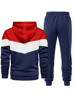 2pcs Comfy Breathable Men's Color Blocking Long Sleeve Hoodie + Sweatpants Slim Co-ord Fitness Set for Training Sports