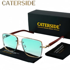 Men'S Square Fashion Gradient Glasses, Wide Frame (>139 mm), Wooden & Metal Alloy, PC Lens,