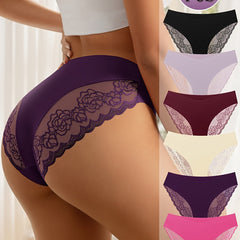 6pcs Women's Low Waist Panties Triangle Panties Plain Color Lace Trim Thin and Breathable