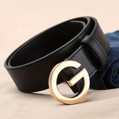 Women's Simple Leather Belt Fashionable G Buckle Solid Color Cowhide Belt Casual Jeans Pants Belt Dress Belt