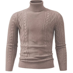 Soft Viscose Blend Men's Long Sleeve Turtleneck Sweater, Regular Fit Solid Color High Collar Knitwear with Ribbed Knit Pattern Design