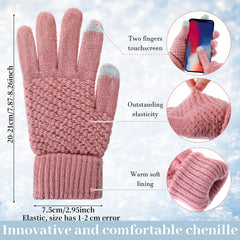 4pcs Winter Accessories Set for Women - Polyester Knitted Beanie Hat with Pompom, Ear Warmers, Touch Screen Gloves, and Scarf - Skiing and Outdoor Sports Warm Set