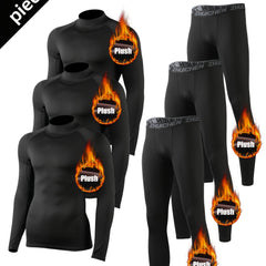 6pcs Men's Fleece-Lined Thermal Activewear Set - Long Sleeve, High Neck Top & Leggings for Running & Gym - Perfect for Fall/Winter