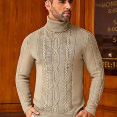 Slim Fit Men's Twisted Knitted Turtleneck Sweater Casual Warm Pullover