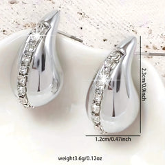 Two Pairs of Fashionable European and American Water Drop Golden and Silvery Rhinestone Earrings Set