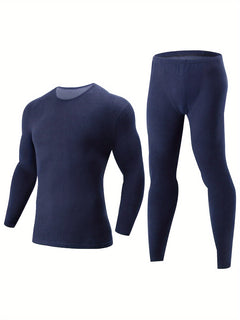 Men's 4pcs Thermal Underwear Set - Slim Fit Crew Neck Tops & Pants, Stretchy Polyester Blend, Perfect for Fall/Winter, Base Layer, Autumn Clothes