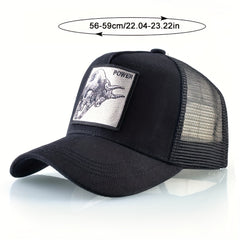 Casual Polyester Baseball Cap with Embroidered Bull, Breathable Mesh Back, for Men, Outdoor Sports Sun Protection Hat