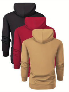 3-Pack Men'S Casual Polyester Hooded Sweatshirts with Pockets - Long Sleeve Pullover Hoodies for Spring/Autumn Sports and Outings