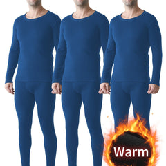 3-Pack Men'S Winter Warm Thermal Underwear, Crew Neck Solid Color Knit Polyester 95% Elastane 5% Base Layer, Regular Fit, Thick