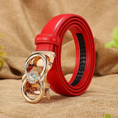 Classic Automatic Buckle genuine leather Belt Rhinestone Solid Color Stylish Leather Belt For Women Casual Jeans Pants Waistband