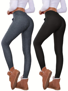 4pcs Women'S Plus Size Fleece Thermal Leggings, High Waist Warm Leggings For Fall & Winter