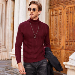 Slim Fit Men's Twisted Knitted Turtleneck Sweater Casual Warm Pullover