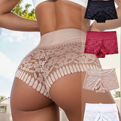 4pcs Women's Autumn and Winter Flat Leggings Lace Shorts Hollow Breathable Lace Lingerie Pants Women's Lingerie Set