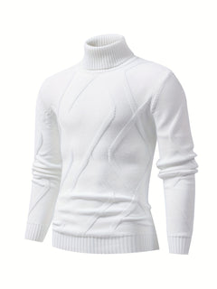 Mens Fashionable Solid Knitted Pullover - Comfortable & Ultra-Stretchy Long Sleeve Turtle Neck Top - Perfect for Urban Adventures, Leisurely Strolls & Outdoor Activities