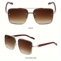 Men'S Square Fashion Gradient Glasses, Wide Frame (>139 mm), Wooden & Metal Alloy, PC Lens,