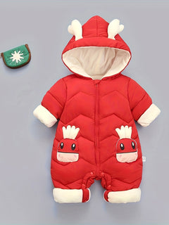 Infant Reindeer Hooded Snowsuit, Unisex Toddler Winter Padded Coat