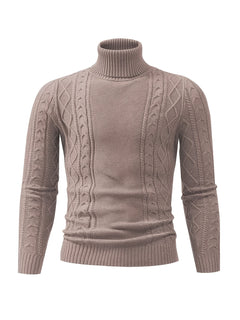 Soft Viscose Blend Men's Long Sleeve Turtleneck Sweater, Regular Fit Solid Color High Collar Knitwear with Ribbed Knit Pattern Design