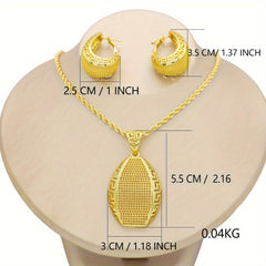 Elegant 18K Golden Plated Jewelry Set, Middle Eastern Style, Women's Fashion Earrings, Pendant Necklace, Classic Copper