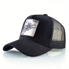 Casual Polyester Baseball Cap with Embroidered Bull, Breathable Mesh Back, for Men, Outdoor Sports Sun Protection Hat