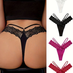 4PCS. Lace Patchwork Seamless Ice Silk Thong, Sexy, Comfortable, Breathable, Elastic Underwear, Women's Underwear, Women's Sexy Lingerie