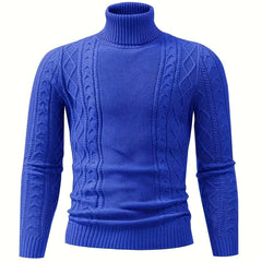 Soft Viscose Blend Men's Long Sleeve Turtleneck Sweater, Regular Fit Solid Color High Collar Knitwear with Ribbed Knit Pattern Design