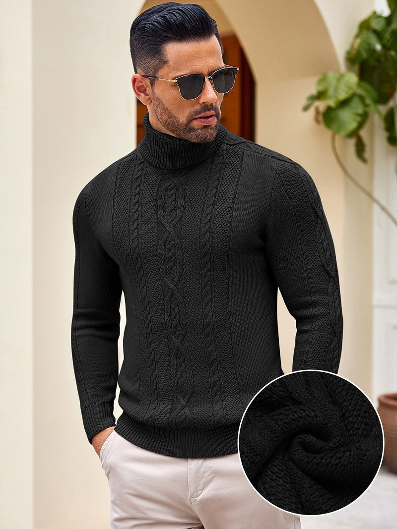 Slim Fit Men's Twisted Knitted Turtleneck Sweater Casual Warm Pullover