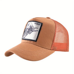 Casual Polyester Baseball Cap with Embroidered Bull, Breathable Mesh Back, for Men, Outdoor Sports Sun Protection Hat