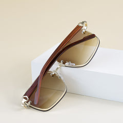 Men'S Square Fashion Gradient Glasses, Wide Frame (>139 mm), Wooden & Metal Alloy, PC Lens,