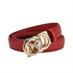 Classic Automatic Buckle genuine leather Belt Rhinestone Solid Color Stylish Leather Belt For Women Casual Jeans Pants Waistband